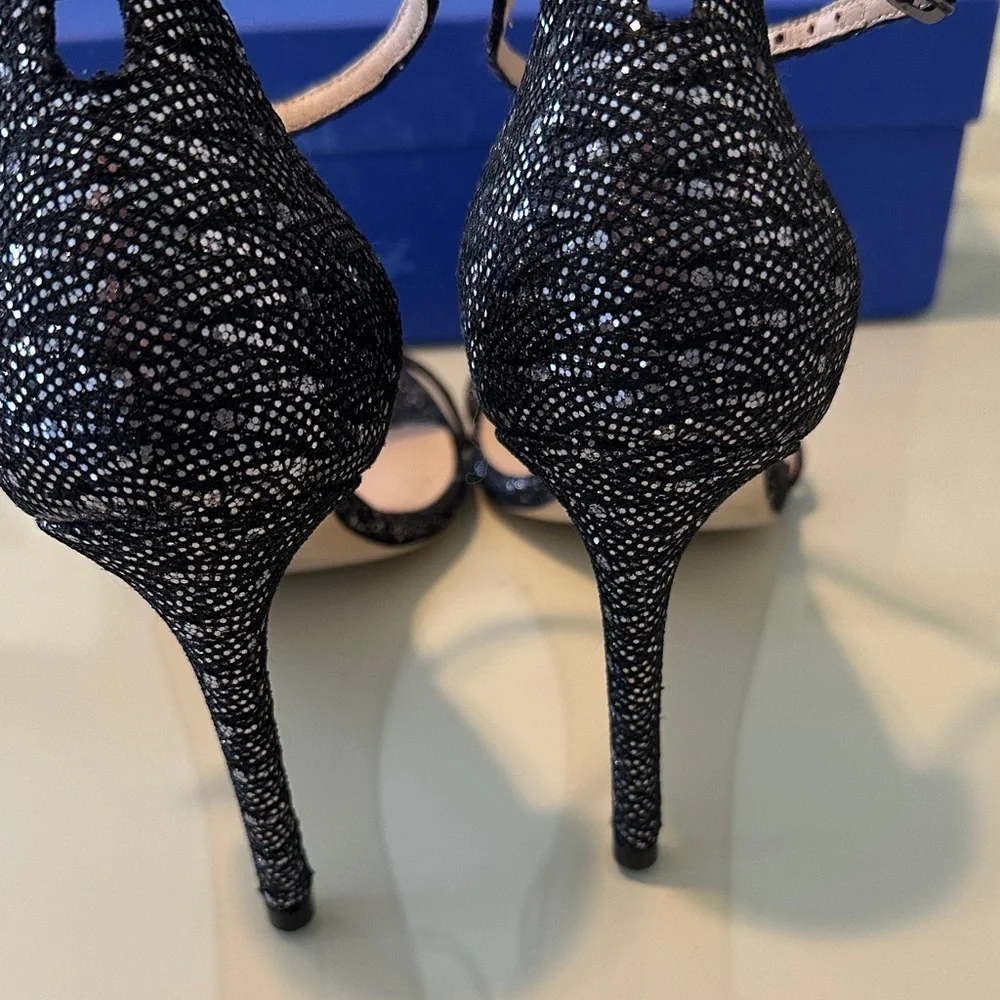 NWT Stuart Weitzman Amelina Gunmetal Glitter Heels - Picture 8 of 11